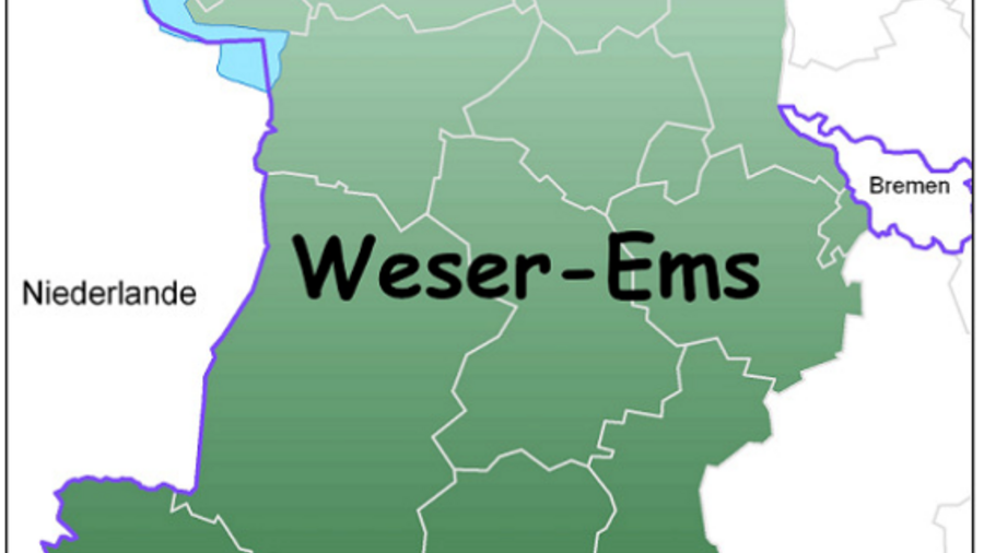 Karte, die Region Weser-Ems zeigt